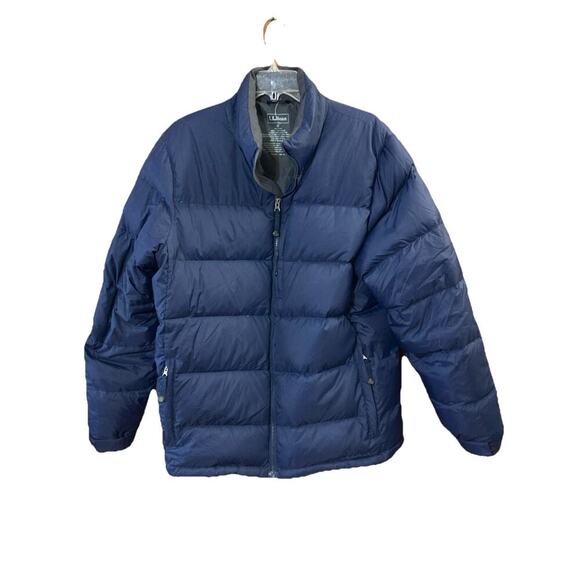 LL Bean men’s goose down puffer jacket Sz M Blue Coat Outdoor Hiking Zip Pocket - Picture 1 of 10